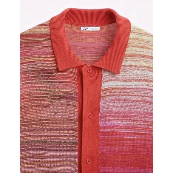 Zara Men's Short Sleeve Button Front Knit Sweater Multicolor Size L NWOT - Picture 10 of 13